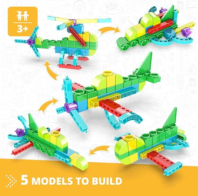 Engino STEAM Labs Learning About Aircrafts Building Blocks for Ages 3+ Construction Kit STEM Kit for Girls &amp Boys Learning &amp Education Toys Steam Toys Toddler Activities (5 Models)