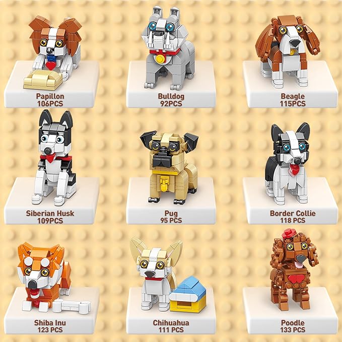 HIGH GODO 9pack Party Favors Mini Dogs Building Set Adorable Animals Building Set for Goodie Bags Stuffers Party Favors Birthday Gift for Teens 14+ (1002PCS)