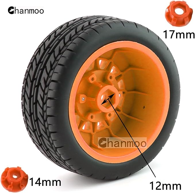1/10 RC Short Course Truck Tires And Wheels With 12mm 14mm 17mm Hex 113mm 1/8 Rubber Tyres For 1/8 or 1/10 Scale On Road Car HSP Sonic 94102 GT PTG-2 Tamiya TT02 RC Racing Car 4PCS (Orange A)