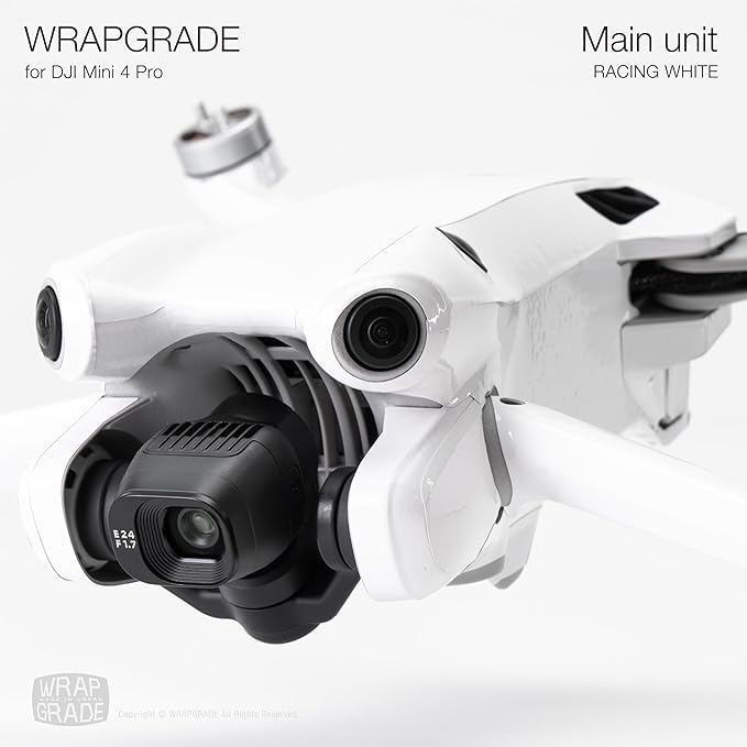 WRAPGRADE Skin Stickers Compatible with DJI Mini 4 Pro | Full Wrap (Racing White)