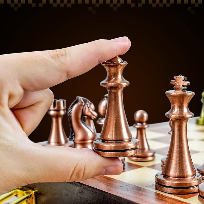 LuckyWish Staunton Weighted Metal Chess Pieces Chessmen with 2.6 Inch King Felted 2 Extra Queens Chess Pieces Only No Board