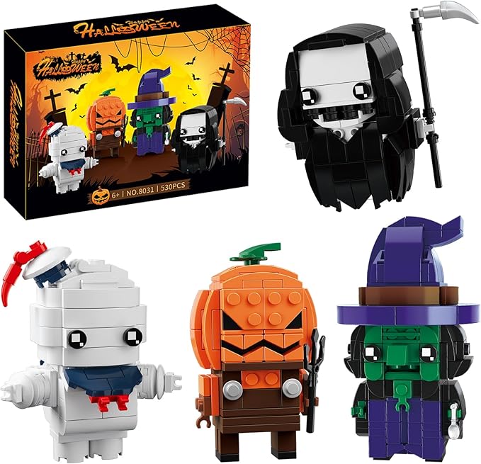 Halloween Pumpkin Ghost Witch Devil Building Blocks Kit for Kids Halloween Bricks Figures Set Toys Gifts for Kids Party Favors Goodie Bags Stuffers Easter Basket Stuffers Boys Girls 6 up