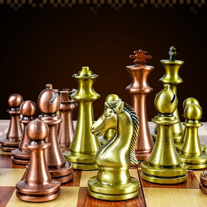 LuckyWish Staunton Weighted Metal Chess Pieces Chessmen with 2.6 Inch King Felted 2 Extra Queens Chess Pieces Only No Board