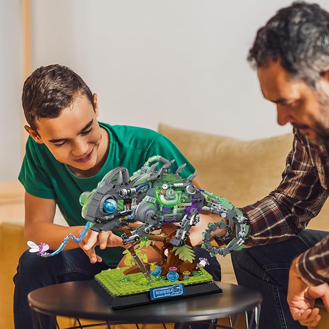 JMBricklayer Adult Building Sets Mechanical Chameleon 70124 Cool Rainforest Animals Collectible Display Model with Base Creative Design Building Toys Gifts for Adults Men Boys Girls 14+