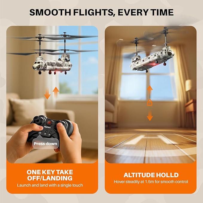 SYMA Remote Control Helicopter S52H Military Transport RC Helicopter with Altitude Hold One Key take Off/Landing LED Light Low Battery Reminder Army Toys for Kids and Military Fans