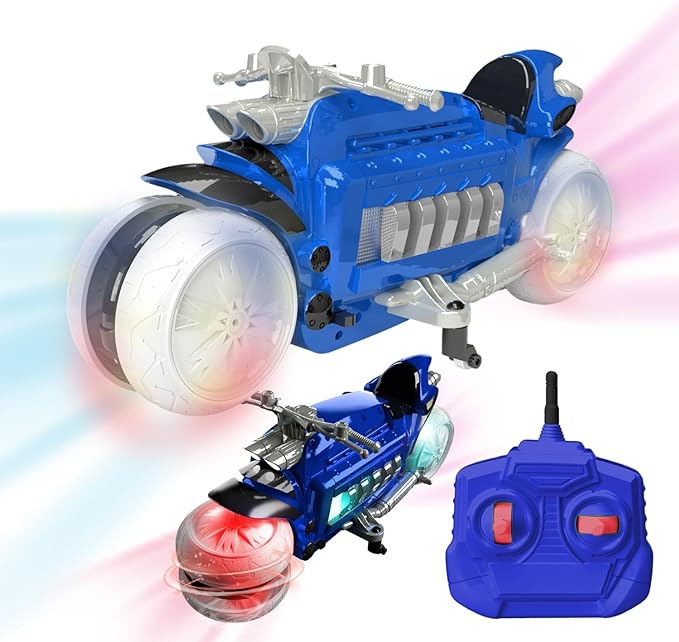 Mindscope Blue HoverCycle Radio Control Stunt Action Light Up LED Vehicle 49 MHz
