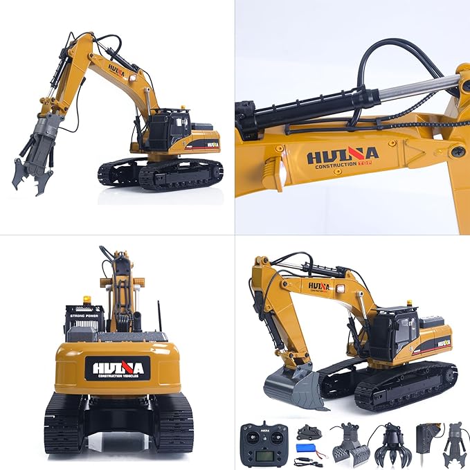 TOUCAN RC HOBBY US in Stock 1/14 Metal Excavator Model HUINA New Upgrade 580 Engineering Vehicle Electric Ball Grabber 360 Rotating Shear Claw Sound Lights for Ages 14+ Gift