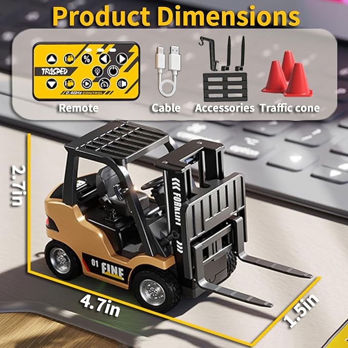 RC Forklift 1/64 Scale Remote Control Forklift Cranes 2.4Ghz Metal RC Truck with Hook &amp Metal Fork 2 Speed RC Construction Vehicle APP Control Toys for Adults Boys and Girls Gift
