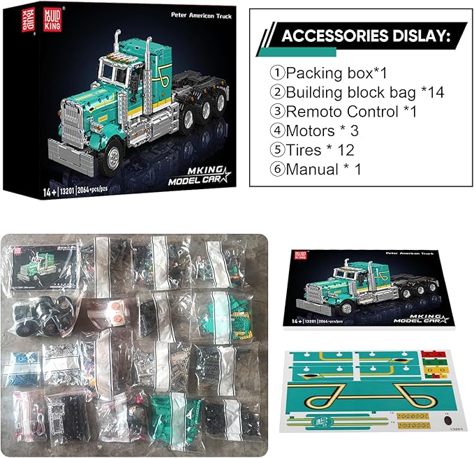 Mould King 13201 Semi Truck Building Set Flatbed Truck Toy with 3 Motors Collectible Car Model to Build and Display Buildable Gifts for Adult (2064 Pieces)