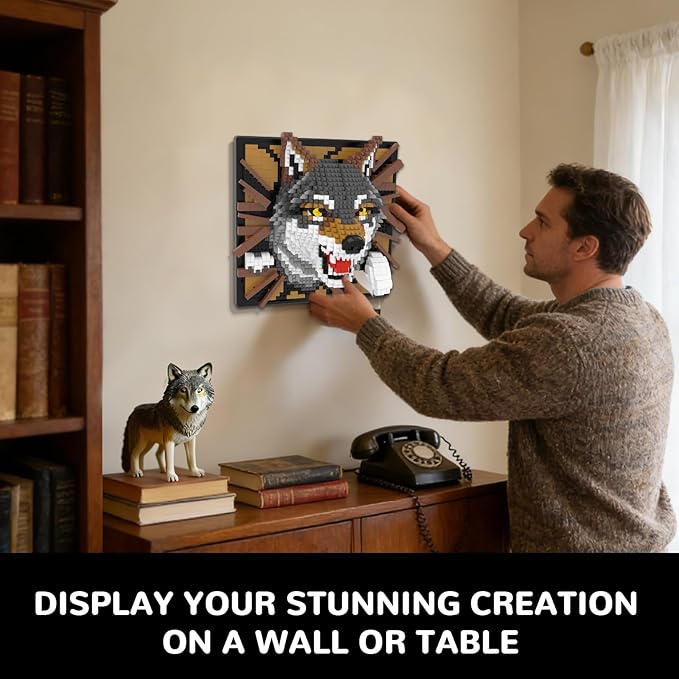 Wolf Animal 3D Wall Art Micro Mini Building Blocks Set Unique Home Wall Decor or Table Display No Compatible with Lego Ideal Gift Toy for Adults &amp Boys Girls 14+ (1512 PCS)