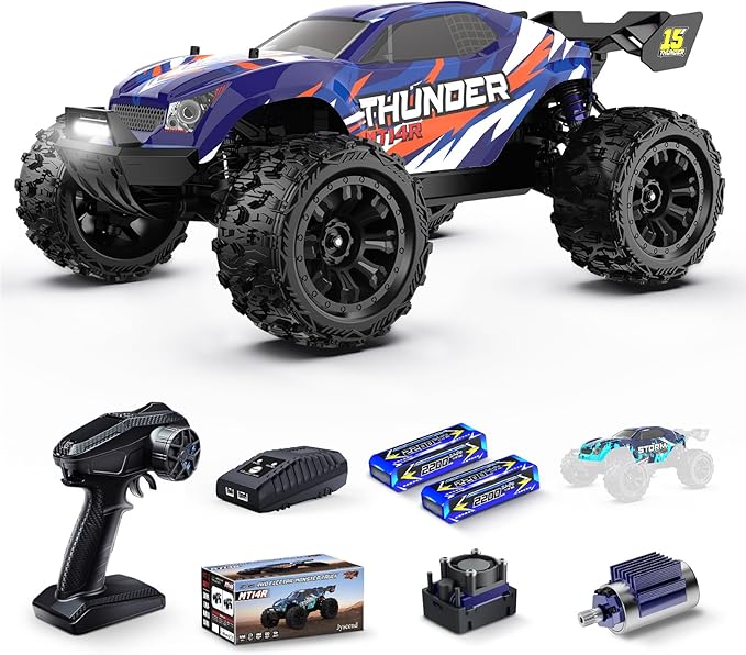 1/14 Brushless RC Cars Fast 50 mph4WD Waterproof All Terrain Truck with 2 Lipo Batteries and 25W Fast Charger4x4 Hobby MTR RC Truck with 3S Battery
