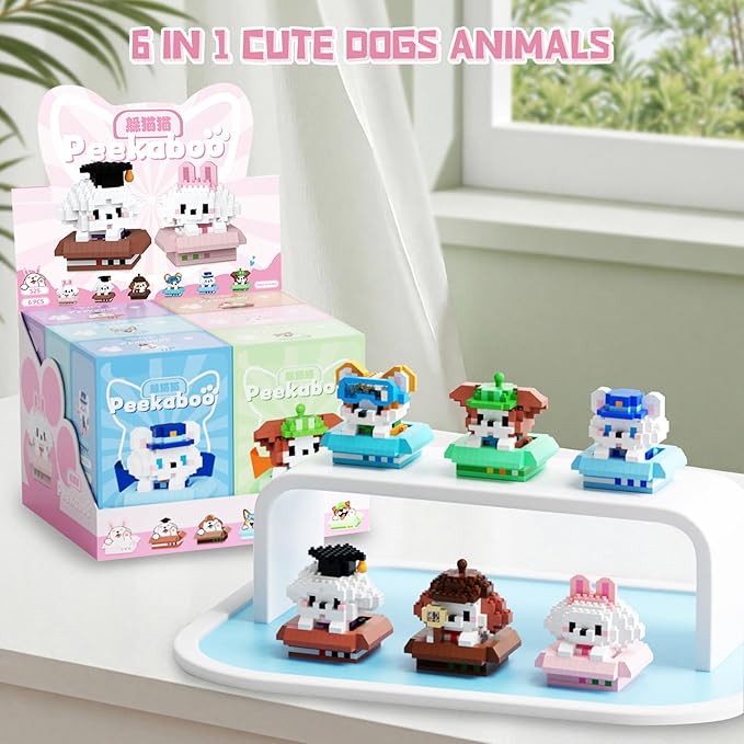 HIGH GODO 6 Pack Animals Dog Party Favors Building Set 1990PCS Cute Animals for Goodie Bag Stuffers Party Favors Birthday Easter Gifts for Adult Teens 14+ (Not Compatible with Major Brand)