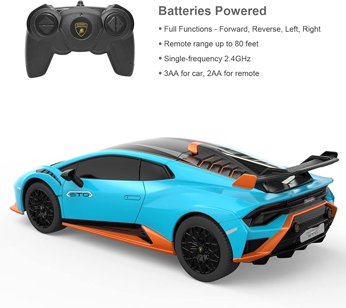 RASTAR by Lamborghini Huracan STO RC Car 1:24 Scale Remote Control Toy Car R/C Model Vehicle for Kids Black RC - Blue