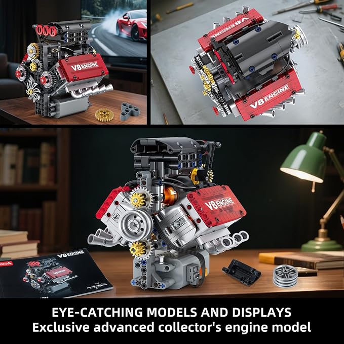 V8 Engine Building SetV8 Engine Model kit that RunBuild Your Own STEM Mini V8 Model Engine Kit with Battery and Motor8-Cylinder Car Engine Building Engineering Toys for Kids Adults(478PCS)