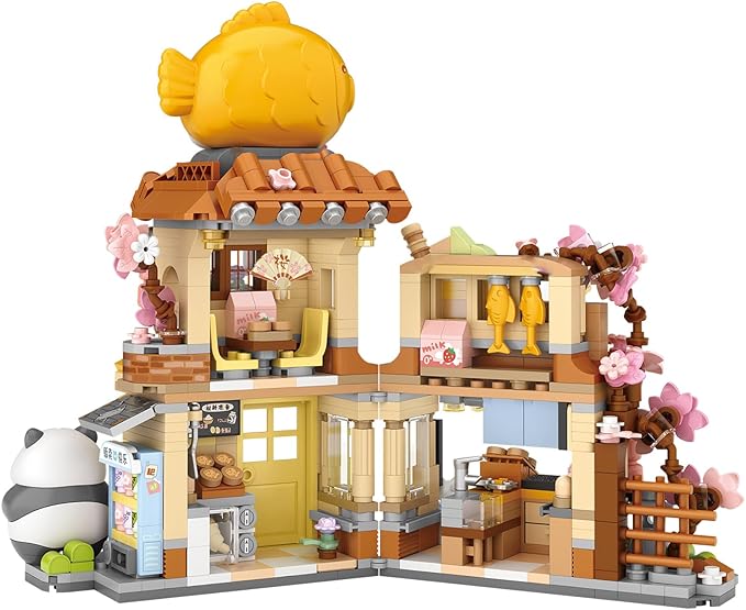 Mini City Shop Street View Building Blocks Model SetSimulation Panda Architecture Collection Particle Construction Building Bricks ToyHome Decor (Taiyaki)