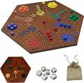 Wooden Board Games- -Marble Board Game -Surfacepainting-Double Sided Painted 15inch Fast Track for 6 and 4 Players with 6 Colors 30 Marbles 6 Dice for Kids Friends Family Game Party (Walnut)