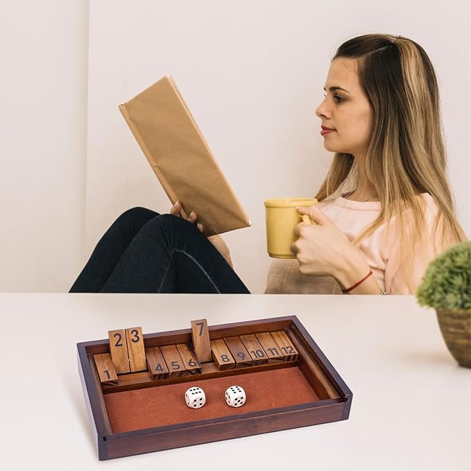 Shut The Box Game with 12 Pcs Wooden NumbersWooden Board Table Math Game
