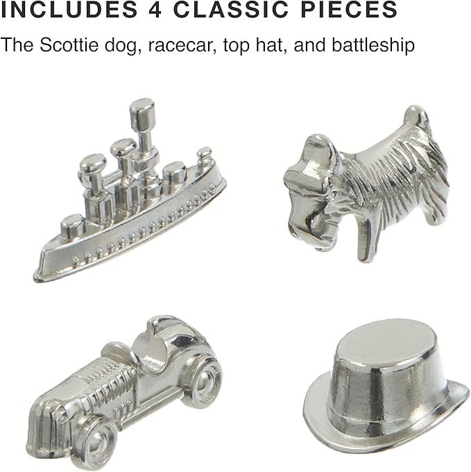 8-Pack Replacement Pawns Compatible with Monopoly - T-Rex Terrier Race Car Top Hat Battleship Cat Duck Penguin - New Edition Metal Classic Board Game Tokens - Replace Lost or Broken Pieces