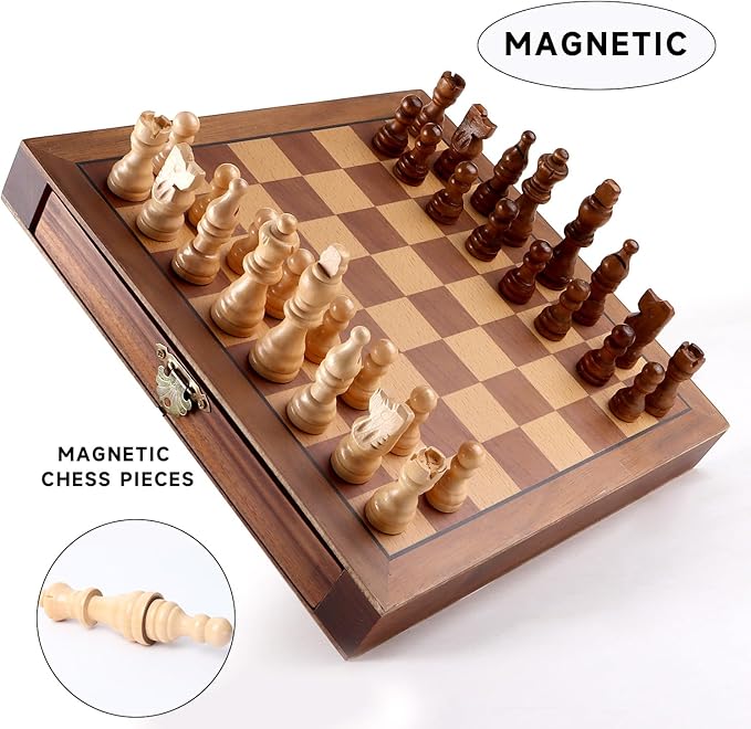 GSE Games &amp Sports Expert 10 Magnetic Chess Set Wooden Chess Board Game Set with Drawers Classic Portable Travel Board Game for Kids &amp Adults