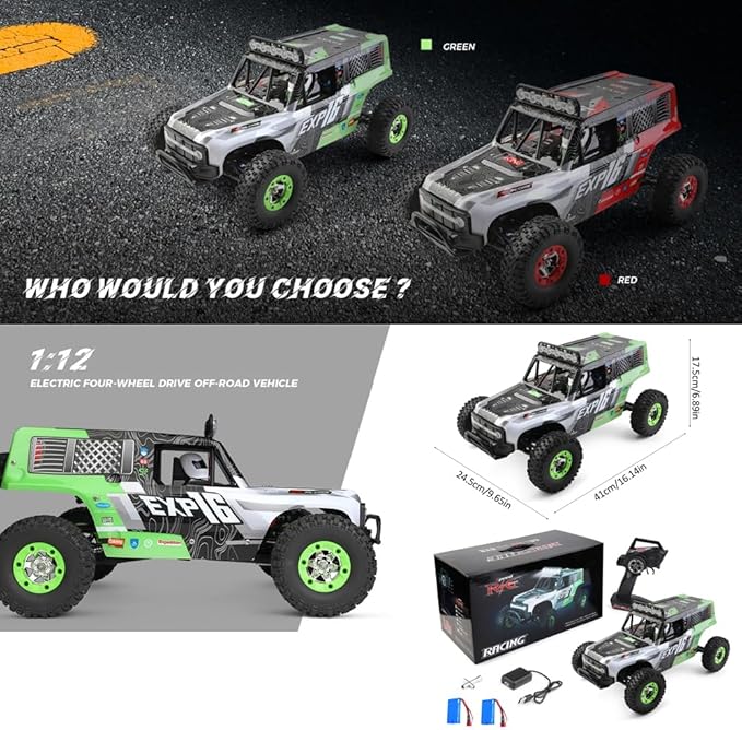 GoolRC WLtoys 124006 RC Car 1:12 Scale Remote Control Car 4WD 40KM/H High Speed RC Truck 2.4GHz Off-Road RC Crawler RTR with LED Lights and 2 Batteries for Adults (Green)