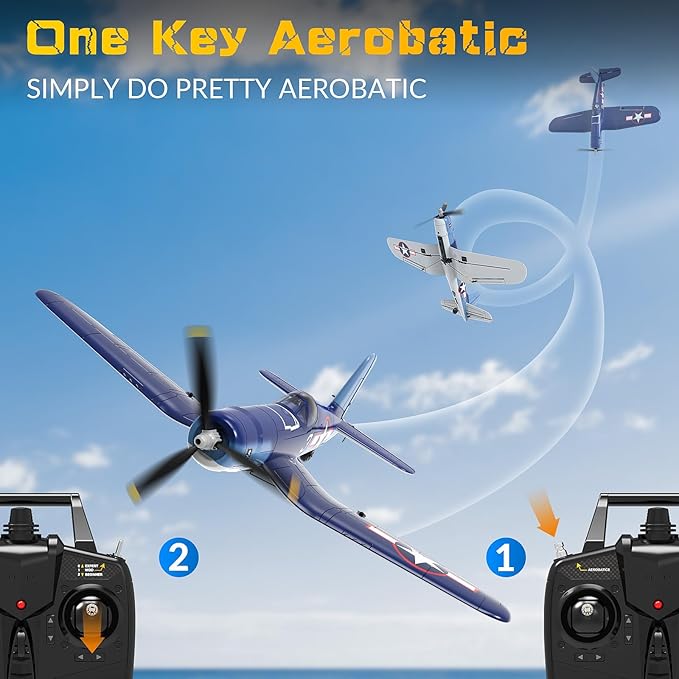 VOLANTEX F4U Corsair 4 Channel - Remote Control Airplane with 3 Flight Modes &amp XPilot Stabilization 2.4G RC Airplane for Adults Beginner One Key Aerobatic