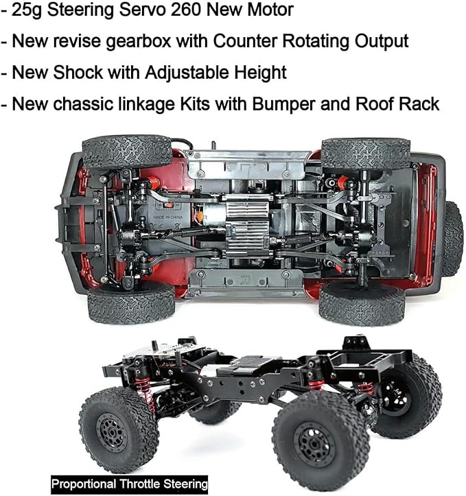 RC Rock Crawler 4x4 RC Truck WPL C54-1 RC Crawler Off Road 1/16 Scale RTR All Terrain Proportional Throttle Steering 2.4Ghz 260 Motor Upgraded Chassis and Counter Rotating Gearbox Adult