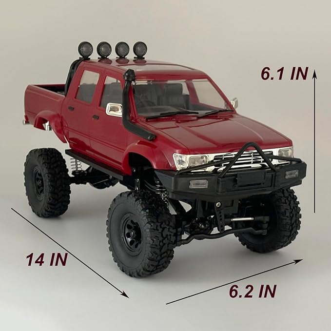 RC Crawler 1/16 Scale Remote Control Truck Off Road WPL C64-1 RC Rock Crawler 4x4 Pickup RTR All Terrain Upgraded Chassis Fully Proportional 2.4GHz Axle Mounted Servo Hobby Vehicle Adult