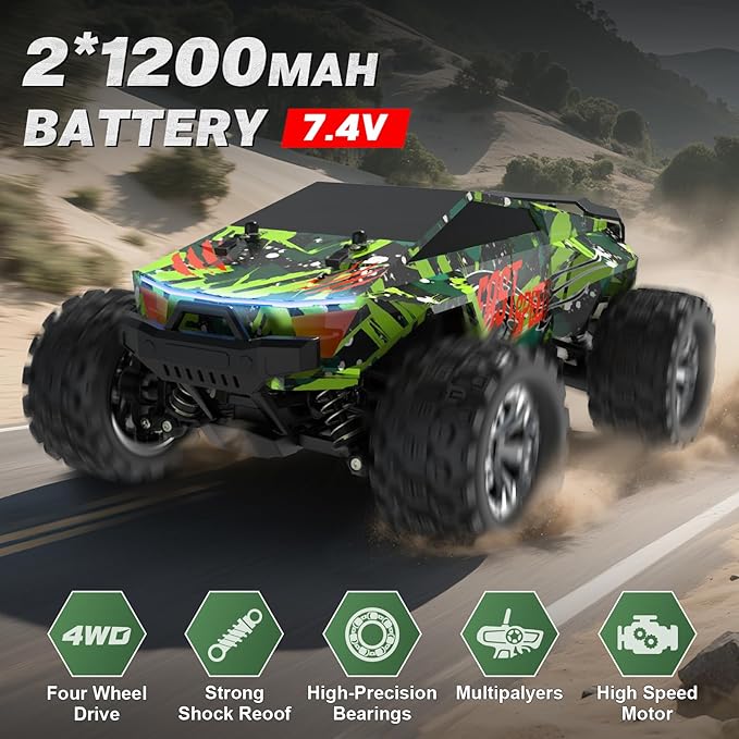 Fast RC Cars for Adult 1:18 Fast Remote Control Car 40KMH 2.4GHz High Speed RC Truck 4WD Waterproof Monster RC Truck with 2 Rechargeable Batteries Birthday Gifts for for 8+ Year Old Boys Adults