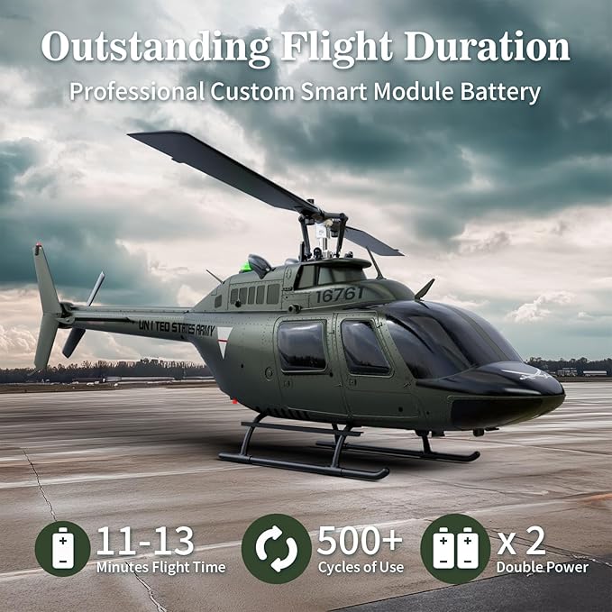 Carmanon Ultra-high Simulated RC Helicopter - 27:1 Scale Model Collectable Remote Control Helicopter with Auto-Hover for Adults Beginners Bell OH-58
