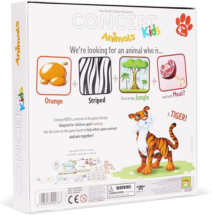 Concept Kids Animals - Cooperative Animal Guessing Game for Children! Fun Family Board Game for Kids &amp Adults Ages 4+ 2-12 Players 20 Minute Playtime Made by Repos Production