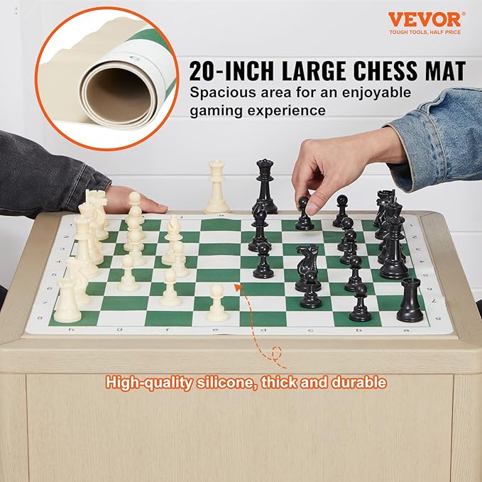 VEVOR Tournament Chess Set 20 Inch Roll-Up Beginner Chess Board Foldable Silicone Chess Game with Plastic Weighted Chess Pieces &amp Storage Bag Portable Travel Chess Board Gift for Adult Kid Fami