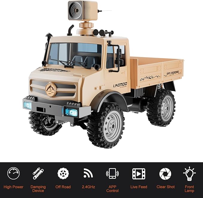 1:16 Scale Remote Control Trucks 2.4GHz RC Car with 720P Camera 20km/h High Speed Full Scale RC Rock Crawler Rear Drive Climbing Car Dual-Mode Remote Control for Teen Adults