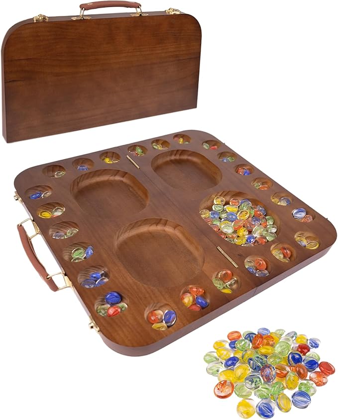 4 Player Wooden Mancala Board Game4 Player Mancala Board Game Set Great Glass BeadsClassic &amp Portable Marble Game for Family Night and Travel