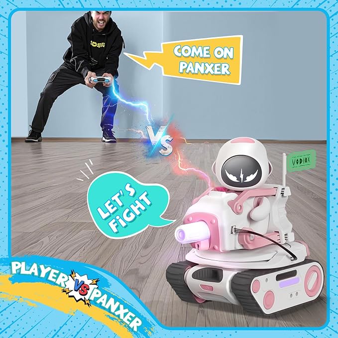 ENERGIZE LAB Panxer - RC Battle Tank Compatible with Eilik Robots Blue/Pink/DQ/Sliver Crawler Car Toys with LED Lights and 2.4Ghz Remote Control Single and Multi-Player Party Play Mode (Pink)