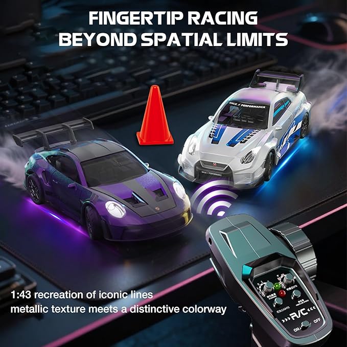 1/43 Scale RC Drift Car Mini GTR35 RC Model Car 2.4GHz 4WD RC Alloy Vehicles with Gyro &amp LED Lights for Adults Hobby Toys (Red)