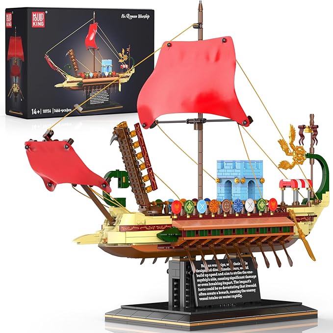 Mould King Ship Model Building Sets Collectible Display Vintage Ship Toys for Adults 10156 Classic Creative Ancient Roman Warship Model Christmas Birthday Gifts for Teens 14+ (1466 Pcs)