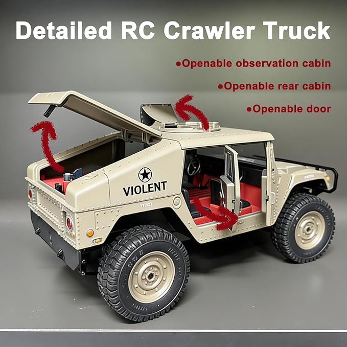 Skymaker RC Military Truck Humvee 2.4Ghz Remote Control Truck 4WD RC Hummer with Winch &amp Machine Gun Khaki