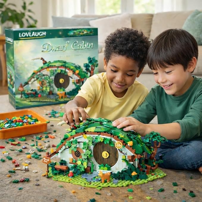 Bag End Dwarf Hole Building Blocks Set (1088 PCS) - 35x27x15cm Model with Interior LED Light Working Doors - Collectible Display Cabin blokcs