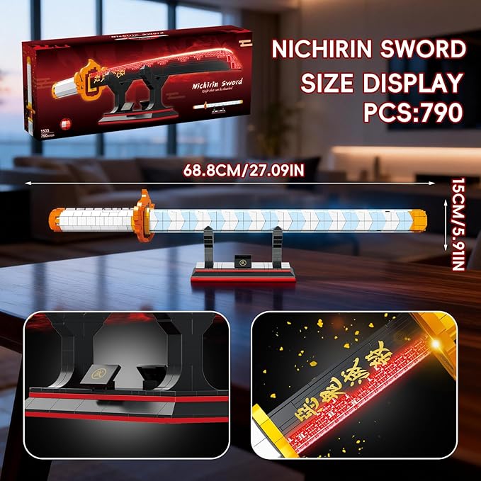 Anime Sword Building Set 790 Pieces Black Katana Model with Blue Scabbard &amp Stand Japanese Samurai Cosplay Prop Construction Toy Demon Hunter Style Gift for Teens &amp Adults