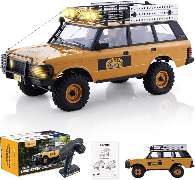 FMS FCX10 1/10 RC Crawler Land Rover Camel Trophy Edition Official Licensed 4WD All Terrain Off-Road RC Truck for Adults High-Detail Scale RC Car with Metal Gears Upgraded Shocks (Range Rover)