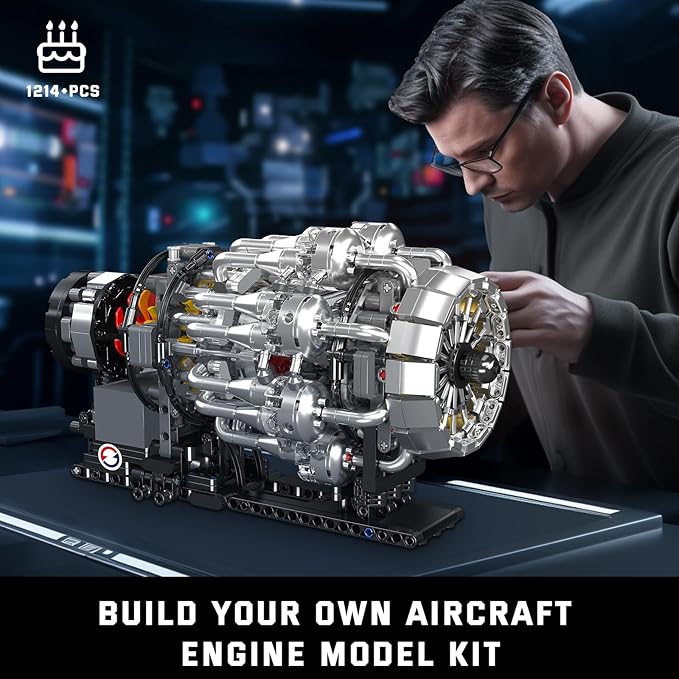 Mould King 10216 Turbojet Engine Building Sets Mechanical Aviation Aircraft Engine Model Kit That Runs Build Your Own STEM Model Engine Gift for Age 14+/Adult Collections Enthusiasts (1214+ PCS)