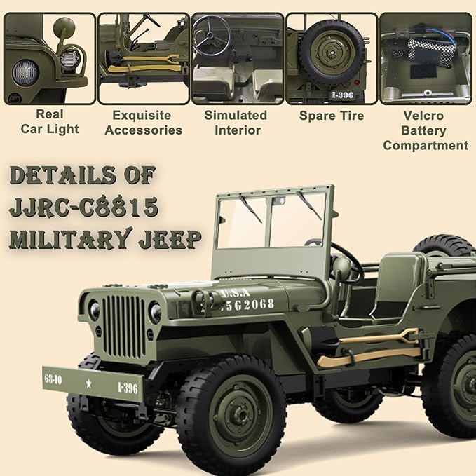 Skymaker 1/10 RC Crawler Willys Jeep Toy 2.4GHz 4x4 Off-Road Rock Crawler RTR with 2 Batteries All Terrain Remote Control Truck Vehicle for Kids &amp Adults