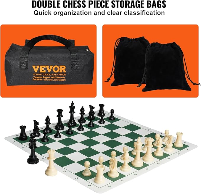 VEVOR Tournament Chess Set 20 Inch Roll-Up Beginner Chess Board Foldable Silicone Chess Game with Plastic Weighted Chess Pieces &amp Storage Bag Portable Travel Chess Board Gift for Adult Kid Fami