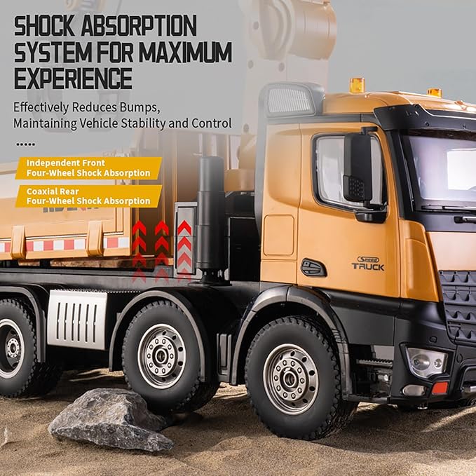 20-Inch 3 in 1 Remote Control Dump Truck Wood Grabber 26-Channels 1/14 Scale 6.6LBS Load Capacity RC Heavy Duty Metal Construction Vehicles Toy for 14y+ Beginners (8 Wheels)
