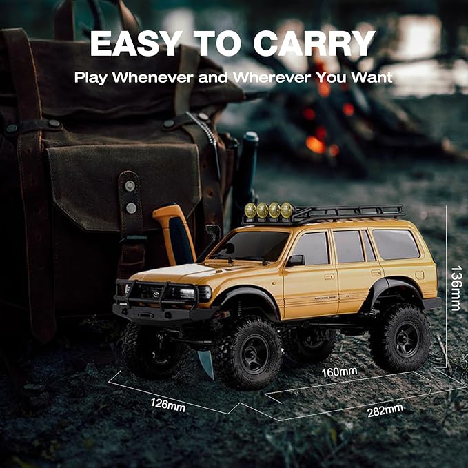 FMS 1/18 FCX18 RC Crawler Land Cruiser LC80 Toyota Officially Licensed 4WD RTR RC Rock Truck with 2.4Ghz Transmission Portal Axles LED Lights for Adults Hobby Gifts (Grey)