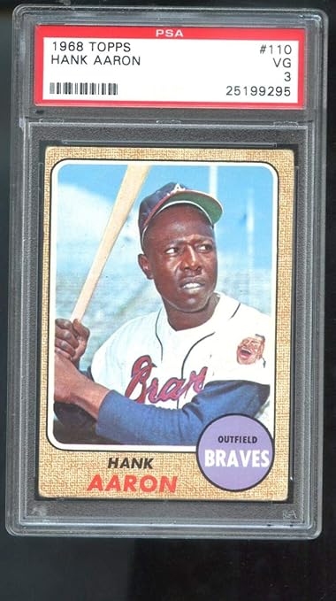 1968 Topps #110 Hank Aaron Atlanta Braves VG PSA 3 Graded Baseball Card