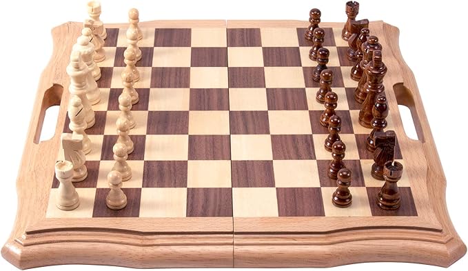 AMEROUS 15.6 inches Magnetic Wooden Chess Set Handheld Style Chess Board Game Sets with Game Pieces Storage Slots - 2 Extra Queens - Gift Package Chess for Beginner Kids and Adults