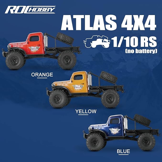 EAZYRC FMS Rochobby 1/10 Atlas Ready Set RC Crawler RC Truck 4X4 with Lighting 2.4GHz RadioBall Bearing Metal-Gear Full4 Link SuspensionRapid Separation Car Body for Adult (Orange)