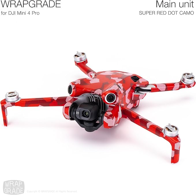 WRAPGRADE Skin Stickers Compatible with DJI Mini 4 Pro | Full Wrap (Super Red Dot Camo)