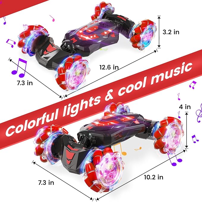 Gesture Sensing RC Stunt CarRemote Control Car Toys for Ages 8-12Drift Cars with Lights Music4WD 360° Spins All Terrains Kids Toys RC Cars 4-7 Best Birthday Gift for Kids